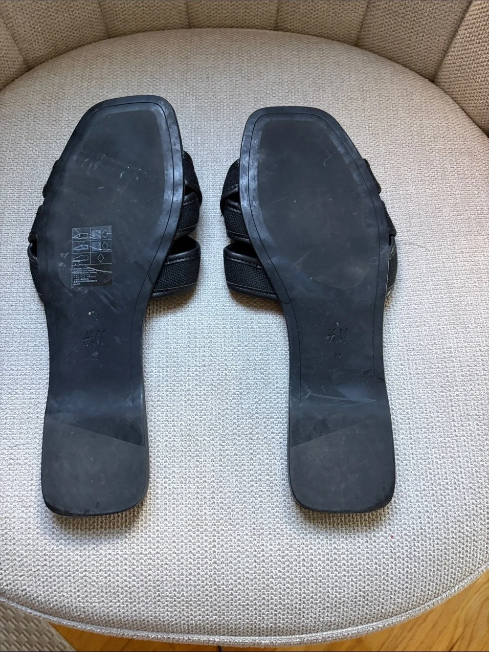 H&M Black Braided Square-Toe Slide Sandals